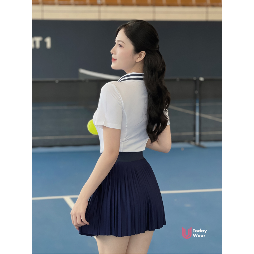 Set bộ đồ thể thao nữ áo Remi Short trắng mix chân váy Meli Skirt xanh Today U Wear năng động | BigBuy360 - bigbuy360.vn