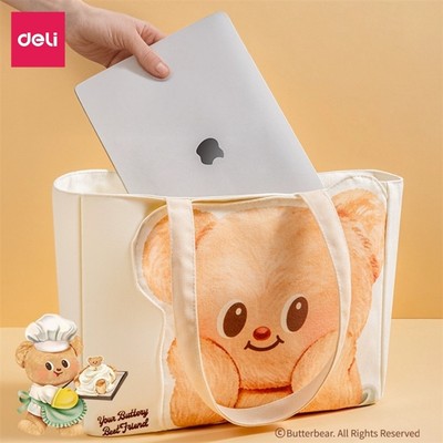 Túi Tote Đựng Laptop Deli, Túi Xách Đi Học Butter Bear Độc Quyền Deli Đựng Sách Vở Laptop Ngăn Chứa Rộng Rãi