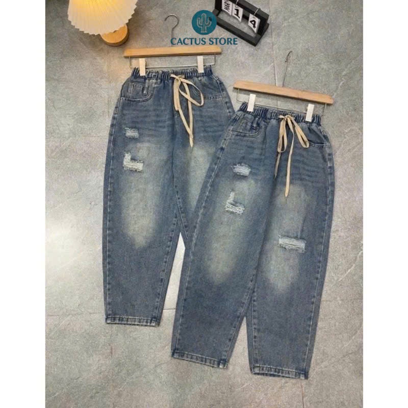 ( JEAN ĐẸP) Quần Jean bò baggy Xuông Nữ Cạp Cao Quần Jean Lưng Chun Cạp Chun Ông Đứng Phong Cách Hàn