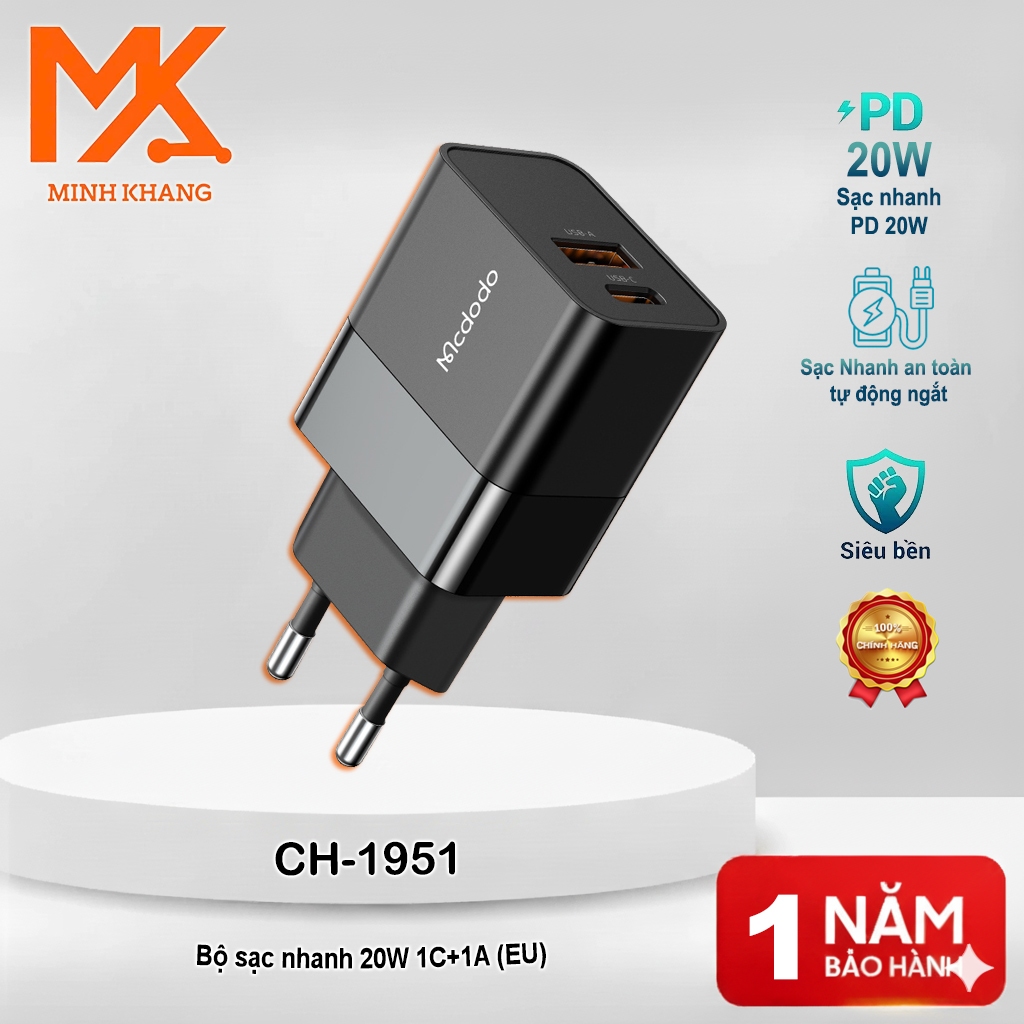 Bộ Sạc Nhanh Mcdodo 20W – 45W (EU) | CH-1951 / CH-0921 / CH-1000 – Nhiều Cổng Sạc, GaN Hiệu Suất Cao