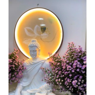   mới 2025 - Có Điều Khiển  Tranh Hoa sen đèn LED đặt sau tượng phật treo tường decor trang trí nhà 