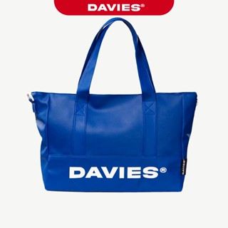 Túi tote da đeo chéo quai rời in chữ DAVIES mang 2 mặt xanh biển thiết kế logo inox có lót dù Medium Leather| D-B70-XB