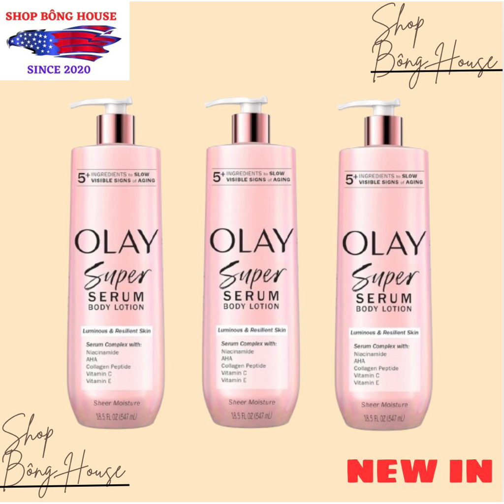[BILL MỸ] KEM DƯỠNG THỂ OLAY SUPER SERUM BODY LOTION VỚI NIACINAMIDE, AHA, COLLAGEN, VITAMIN C, VITA