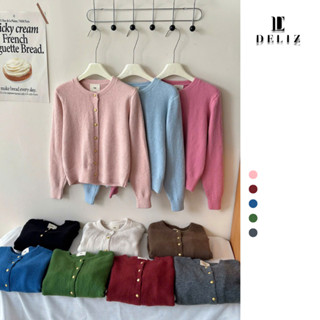  Áo khoác cardigan len lông cổ tròn dài tay khuy đồng chất mịn nhiều màu basic bst thu đông CD103 