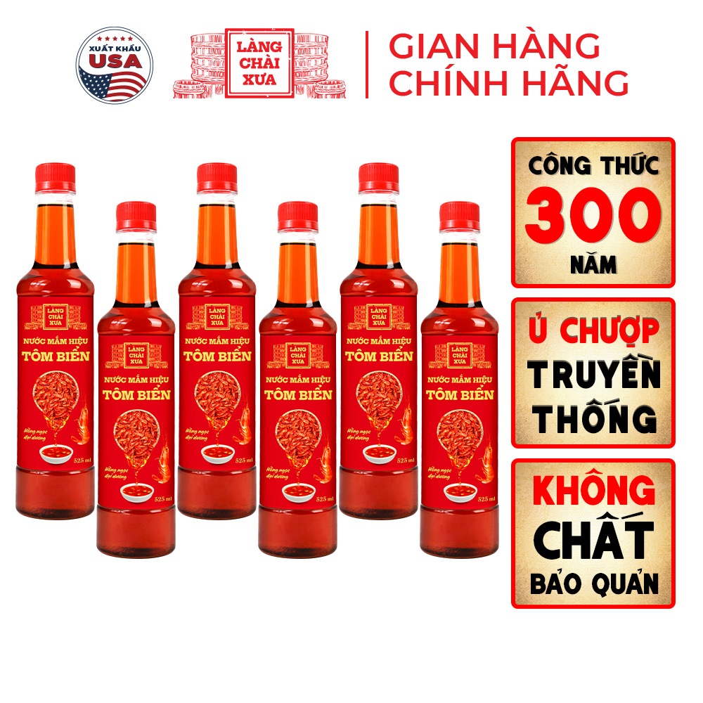 [TẶNG 1 NƯỚC TƯƠNG 125ML] THÙNG 6 CHAI Nước mắm tôm biển truyền thống Làng Chài Xưa 525ml Hồng Ngọc 