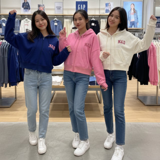  Áo Khoác Hoodie Zip Nữ GAP Croptop K1320 Thêu Chữ "MAD" Cực Chất - Form Rộng Hiện Đại  Hàng VNXK  