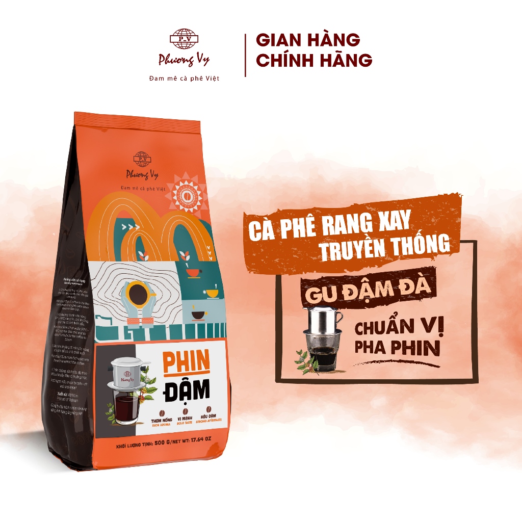 Cà Phê Truyền Thống Phin Đậm 500g, cafe đậm mạnh, thơm nồng, hậu đậm, Phương Vy Coffee