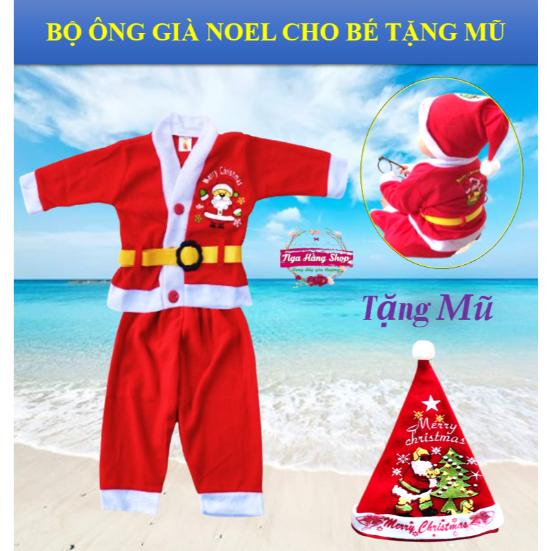 (Tặng mũ) Sỉ bộ đồ Noel cho bé vải nỉ hóa trang ông già Noel, quần áo Noel size 1-10 cho bé trai và 