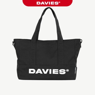 Túi đeo chéo vải mang 2 mặt in chữ DAVIES quai tháo rời màu đen canvas có lót dù nam nữ Medium Tote| D-B69-D