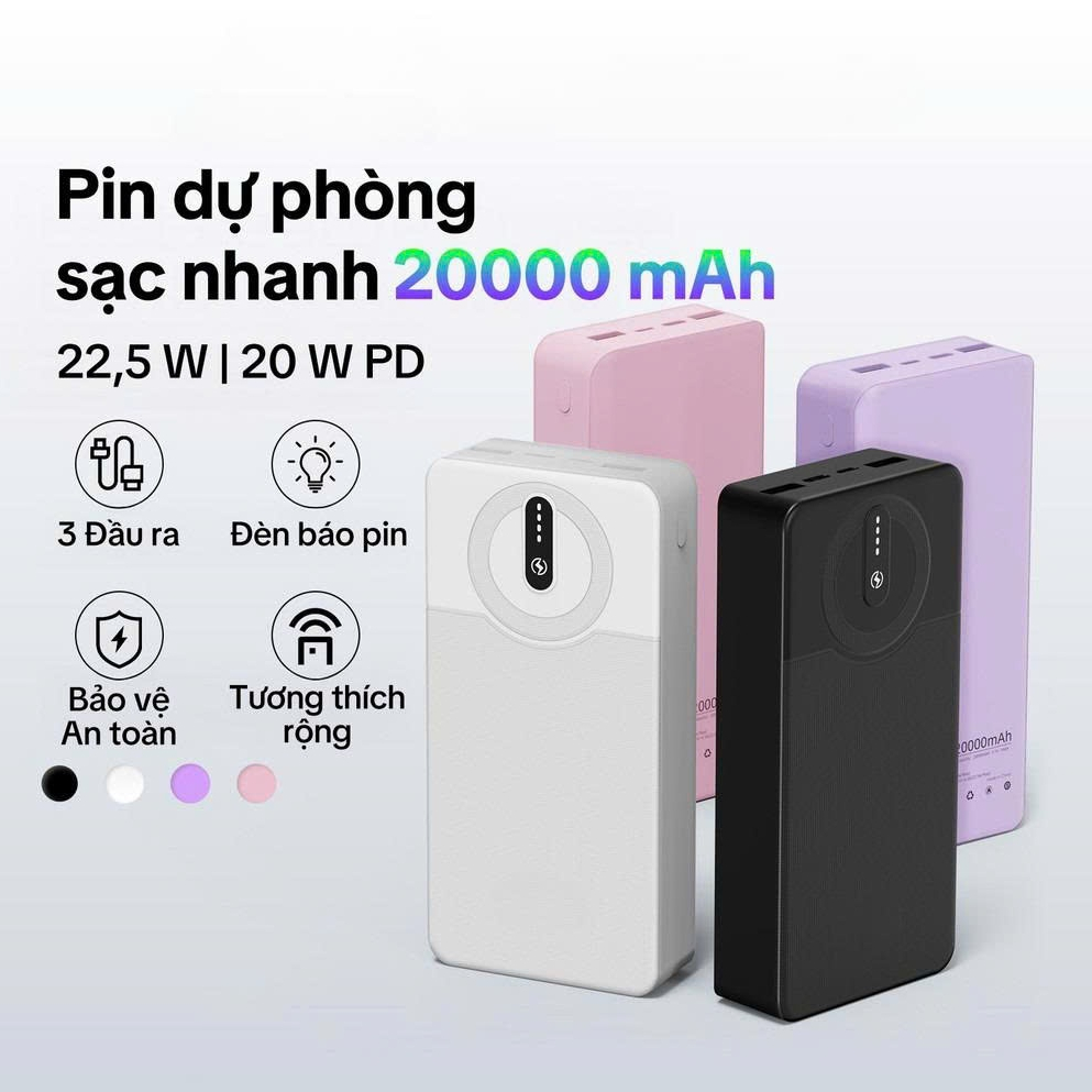Sạc Dự Phòng Dung Lượng 20000mAh TZ-109, Sạc nhanh 22.5W/20WPD, Tích Hợp Màn Hình LED