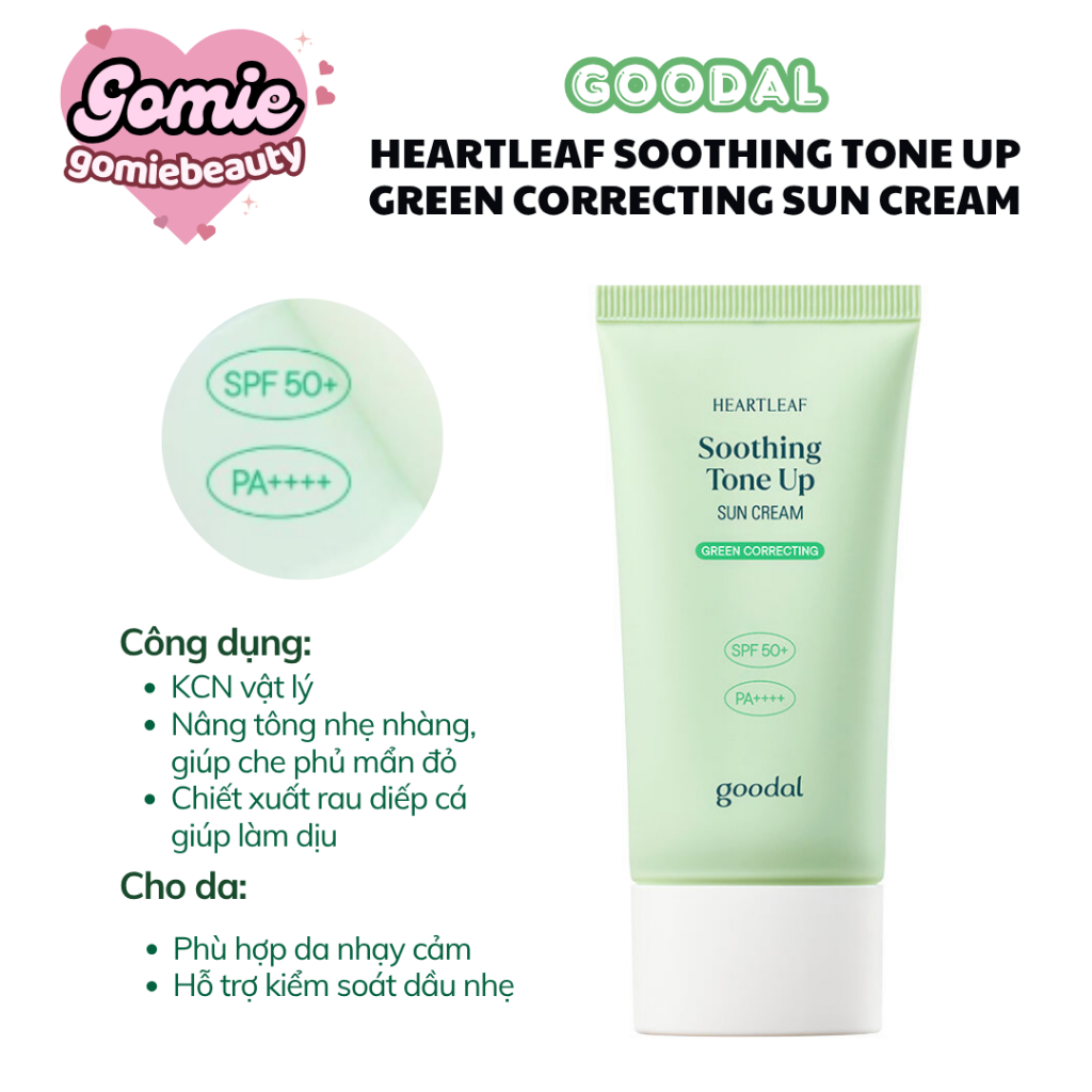Kem Chống Nắng  Goodal Heartleaf Soothing Tone Up GREEN CORRECTING Sun Cream