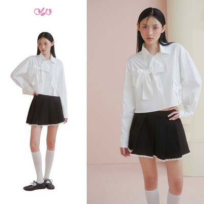 Chân váy OLV tennis xòe phối ren nữ tính Black Lace Trim Pleated Mini Skirt phù hợp đi chơi