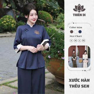  Đồ lam nữ lễ chùa kiểu mới Thiên Di - Bộ pháp phục quần áo đi chùa trẻ trung cho phật tử D06 