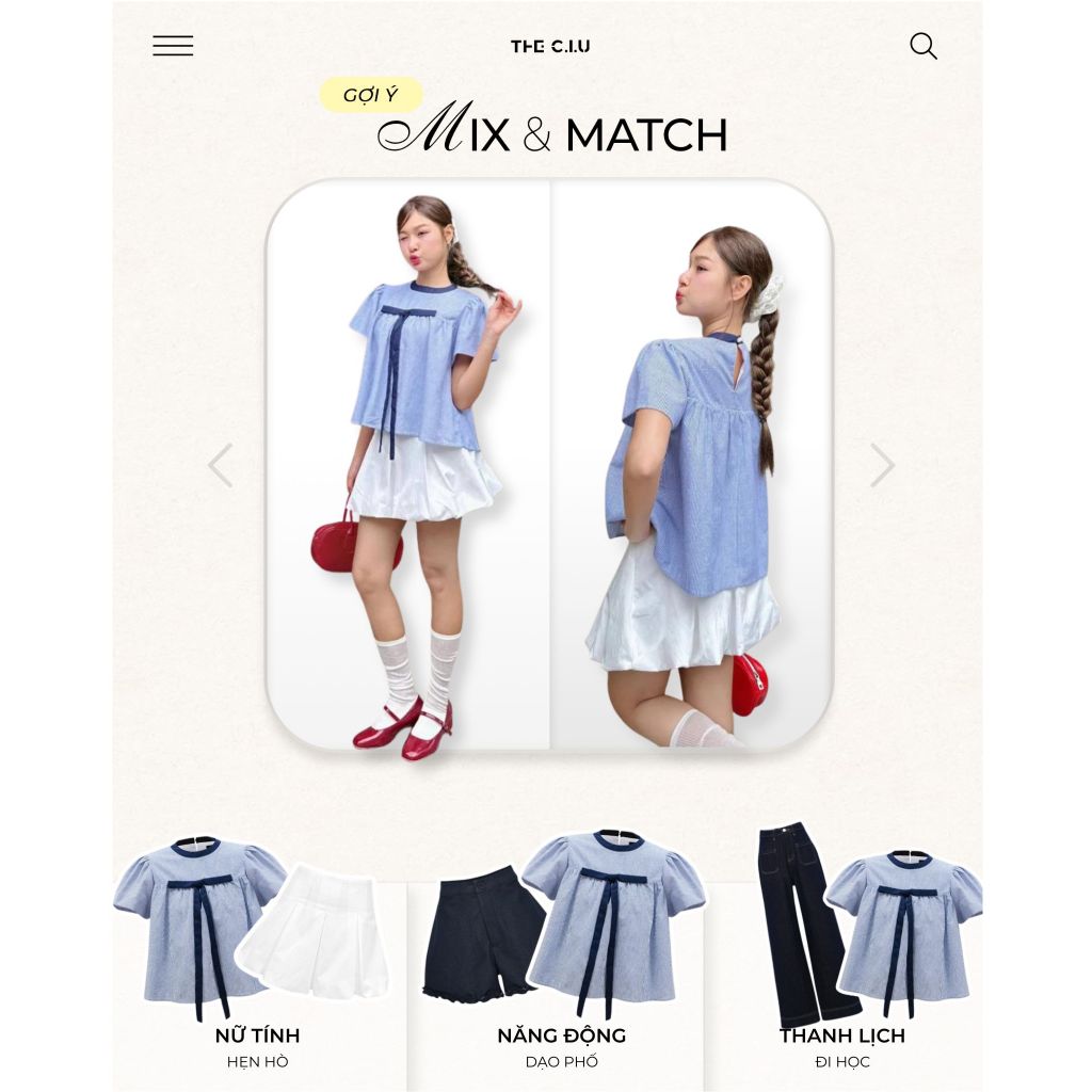 Áo kiểu babydoll sọc viền bo cổ tay phồng phối nơ THE C.I.U, áo thiết kế nữ chất cotton sọc form rộng dễ phối – Winnie T | BigBuy360 - bigbuy360.vn