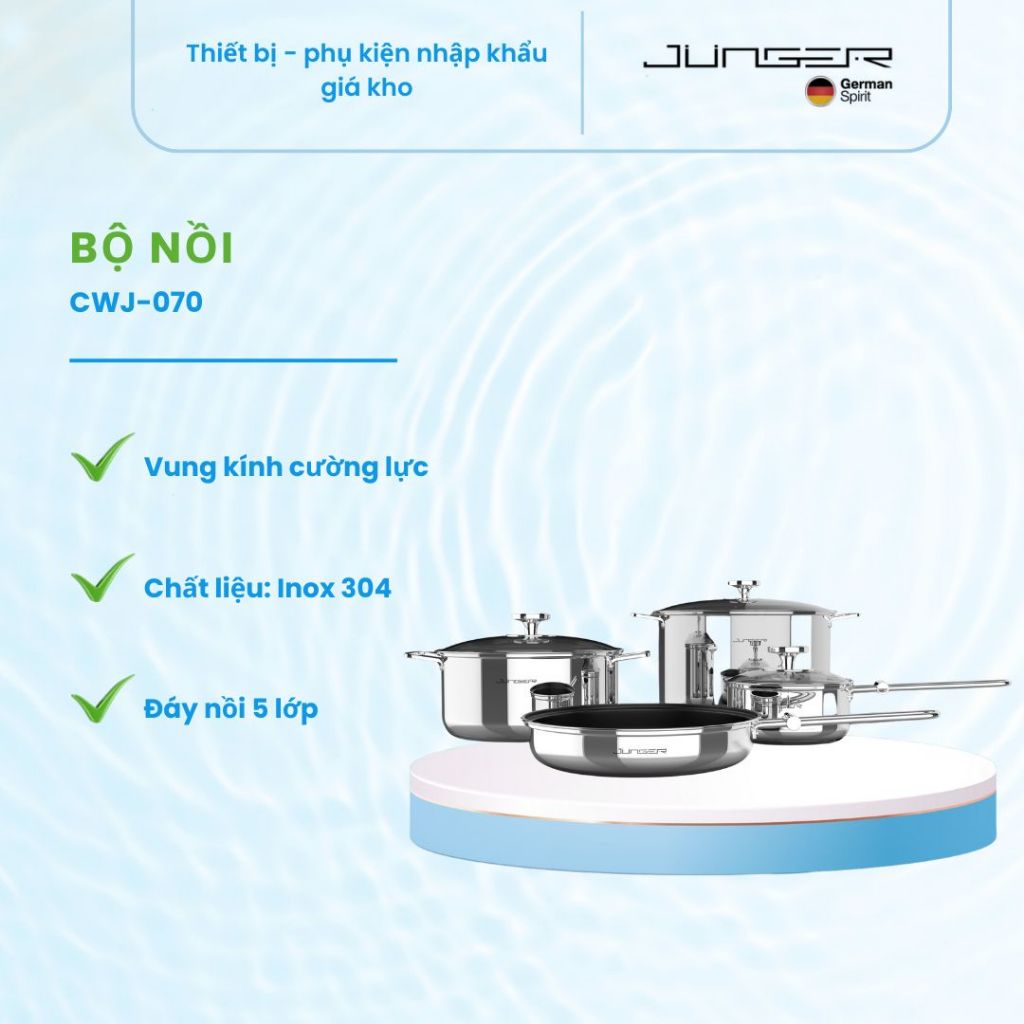 Bộ nồi Inox Junger CWJ-070 cao cấp 7 chi tiết - Nấu Nhanh, Thiết Kế Sang Trọng