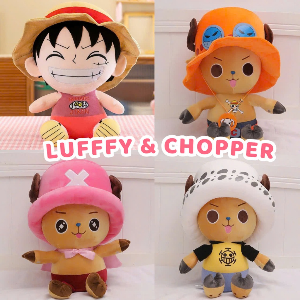 Gấu Nhồi Bông Hình Nhân Vật Luffy và Chopper Dễ Thương Trong Anime One Piece