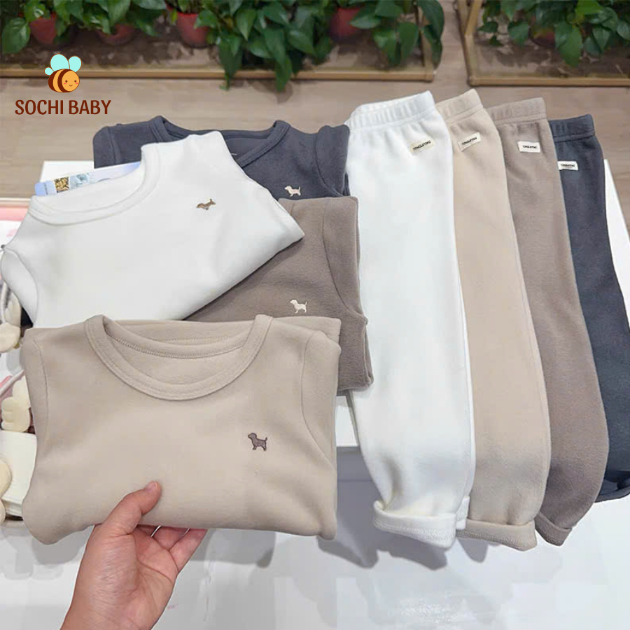SOCHIBABY Bộ dài tay cho bé mùa đông nỉ giữ nhiệt co giãn ấm mềm cực thích SOCHIBABY chất liệu nỉ mềm mại và co giãn tho
