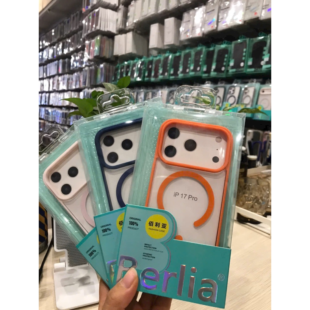 Ốp Berlia Lưng trong viền màu từ tính dành cho ip17 / ip18 pro/ ip17 Air/ ip18  pro max