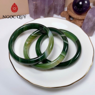 Vòng mã não xanh rêu bản hẹ 9-11mm dày 7mm - Ngọc Quý