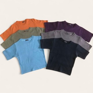 Áo croptop trơn thun gân tăm nữ tay ngắn