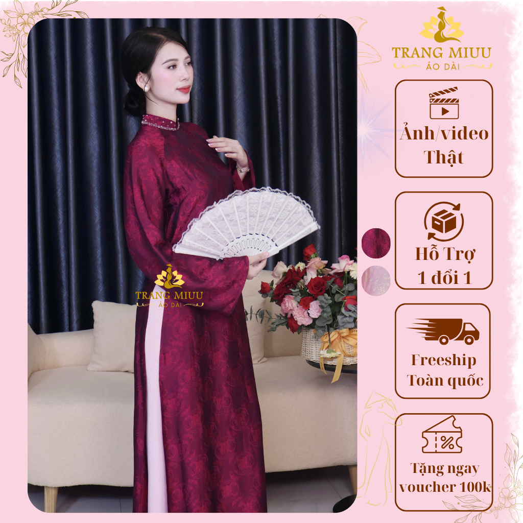 Áo Dài suông lụa nền thọ dơi cao cấp - Áo Dài Trang Miu