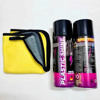 Combo 2 Chai Xịt Phục Hồi Dưỡng Nhựa Nhám Sprayking Plastic Shine 400ml Tặng Khăn Mẫu Mới Nâng Cấp