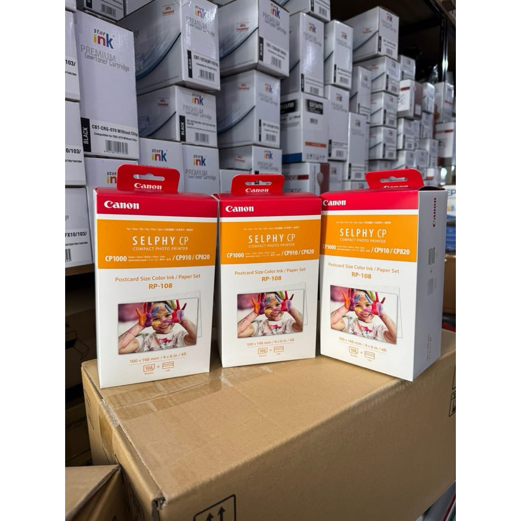 Hộp giấy mực in Canon RP-108IN Gồm 2 băng mực và 108 tờ giấy dùng cho các dòng máy shelphy cp910/cp1