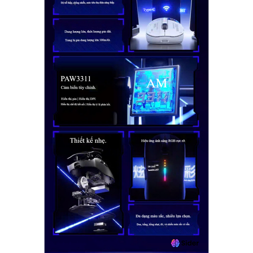 Chuột Gaming Không Dâu Aula SC650, 3 Mode Kết Nối, Màn Hình Đa Nhiệm, Paw 3311, Polling Rate 1000Hz | BigBuy360 - bigbuy360.vn