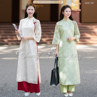  Áo dài cách tân nữ Huyền Trân 4 tà ADC741 may sẵn tơ voan dáng suông bầu dự tiệc cưới lễ tết đẹp 