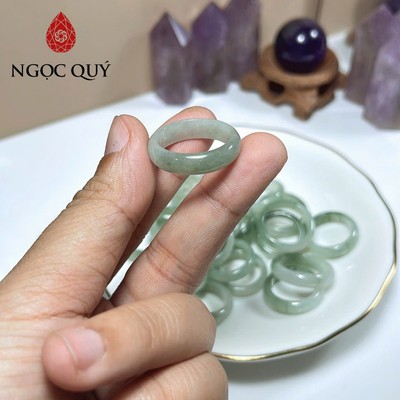 Nhẫn cẩm thạch A Myanmar - Nhẫn ngọc phỉ thúy type A chất nếp hóa nếp băng xanh dầu LM15 - Ngọc Quý