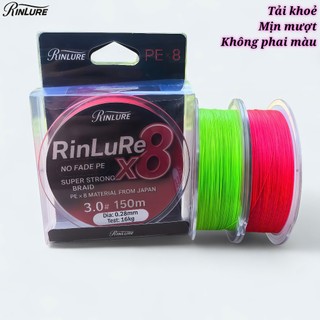 Dây Pe Rinlure X8 150m sợi mịn, không phai màu số 0.8-5.0 tải 4.5-24kg
