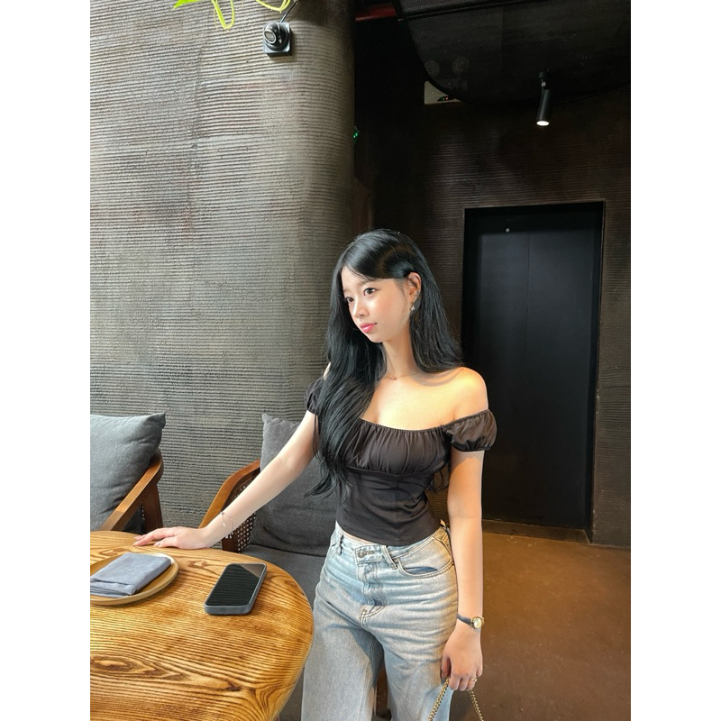 Áo thun ôm tay ngắn phồng nữ basic - Sera Top - APRILLE