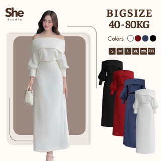  Đầm Trễ Vai Dáng Suông Thu Đông Có Bigsize Đầm Công Sở Thiết Kế Form Dài Thanh Lịch Đi Tiệc by She Studio - SH02 