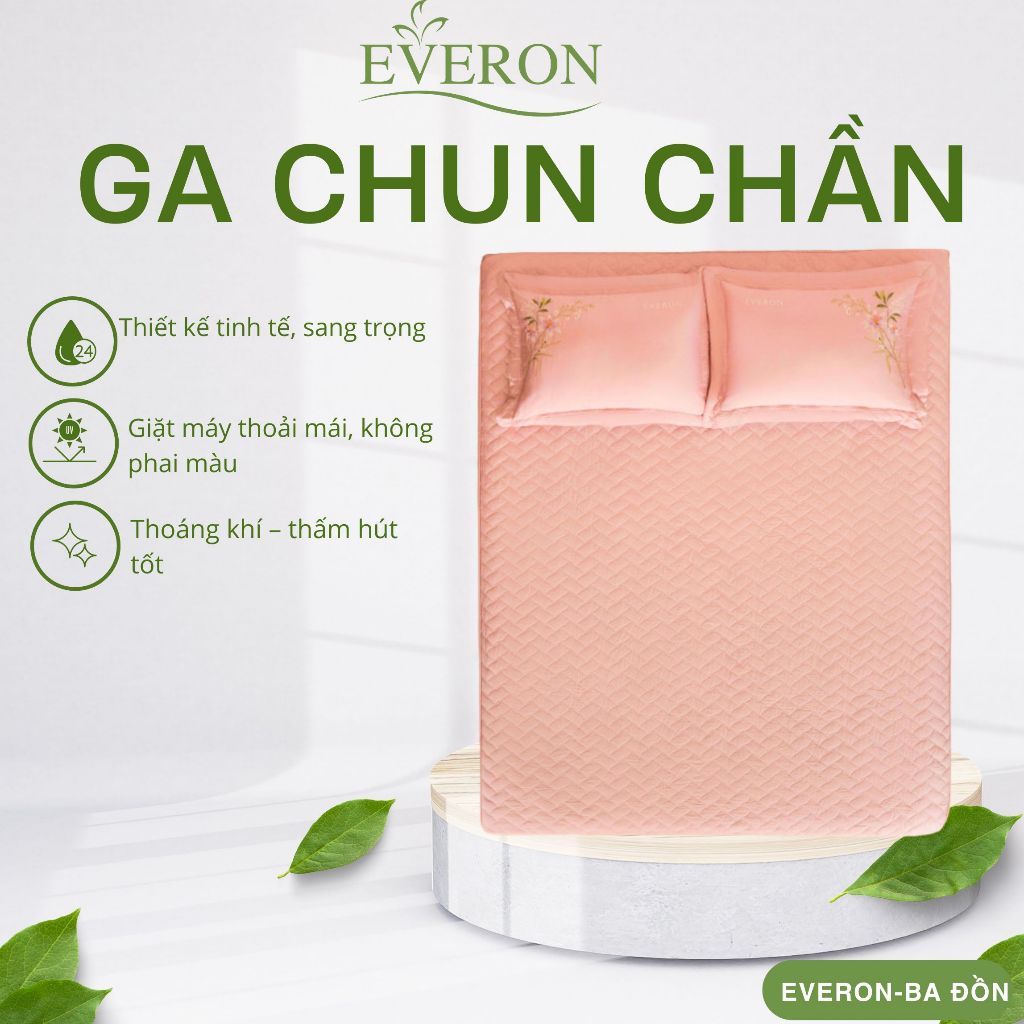 Ga Chun Chần Everon Đồng Ca Hoa Cỏ ESM26004 – Ga Bọc Đệm Cotton Cao Cấp Mềm Mịn, Êm Ái, Sang Trọng, 
