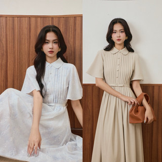 váy cổ somi xếp li ngực dáng xoè HOIVU Mia dress