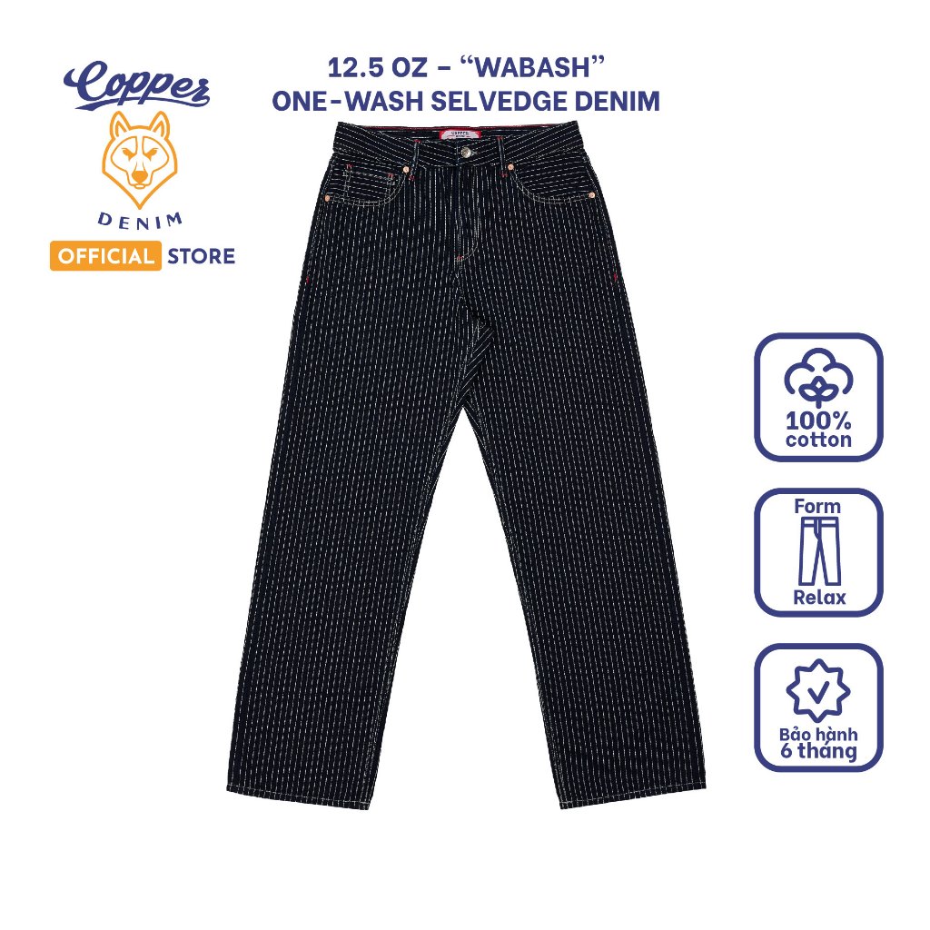 Quần Jeans Nam Wabash 12.5 Oz - onewash selvedge denim, dáng relax, màu xanh đen - Copper Denim