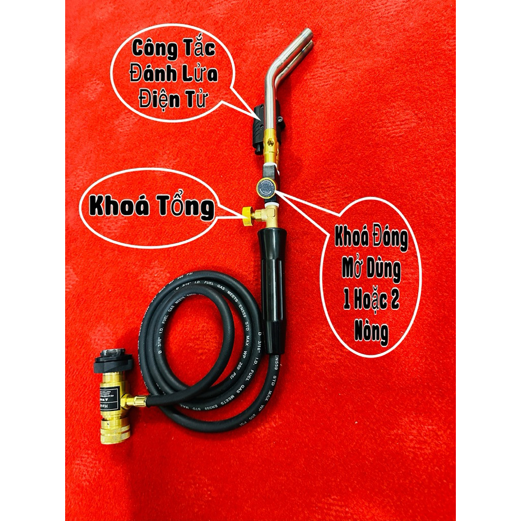 Khò Gas 2 Nòng Cao Cấp Có Công Tắc Đánh Lửa Tự Động