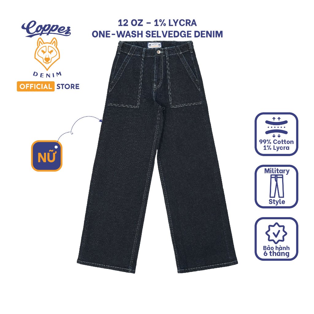 Quần Jeans Nữ 12 Oz - onewashed selvedge denim, dáng relax, màu deep blue - Copper Denim