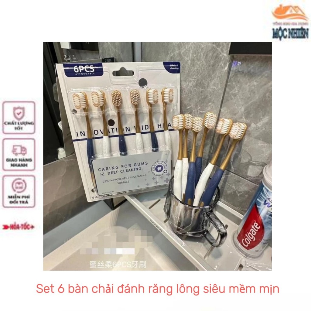 Set 6 bàn chải đánh răng lông siêu mềm, chải siêu êm