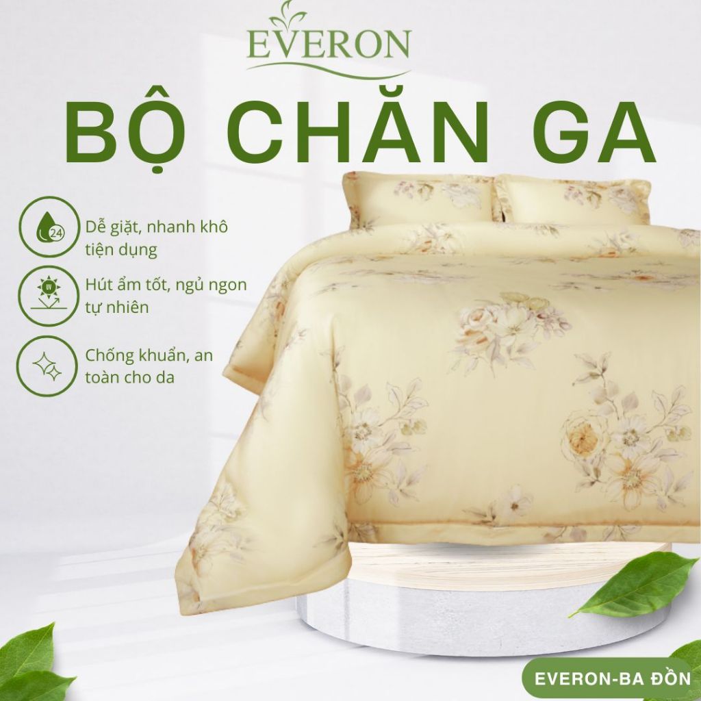 Bộ Ga Chun Vỏ Gối Everon EPTC26018 – Ga Bọc Cotton Cao Cấp, Mềm Mịn Thoáng Mát, Thiết Kế Thanh Lịch,