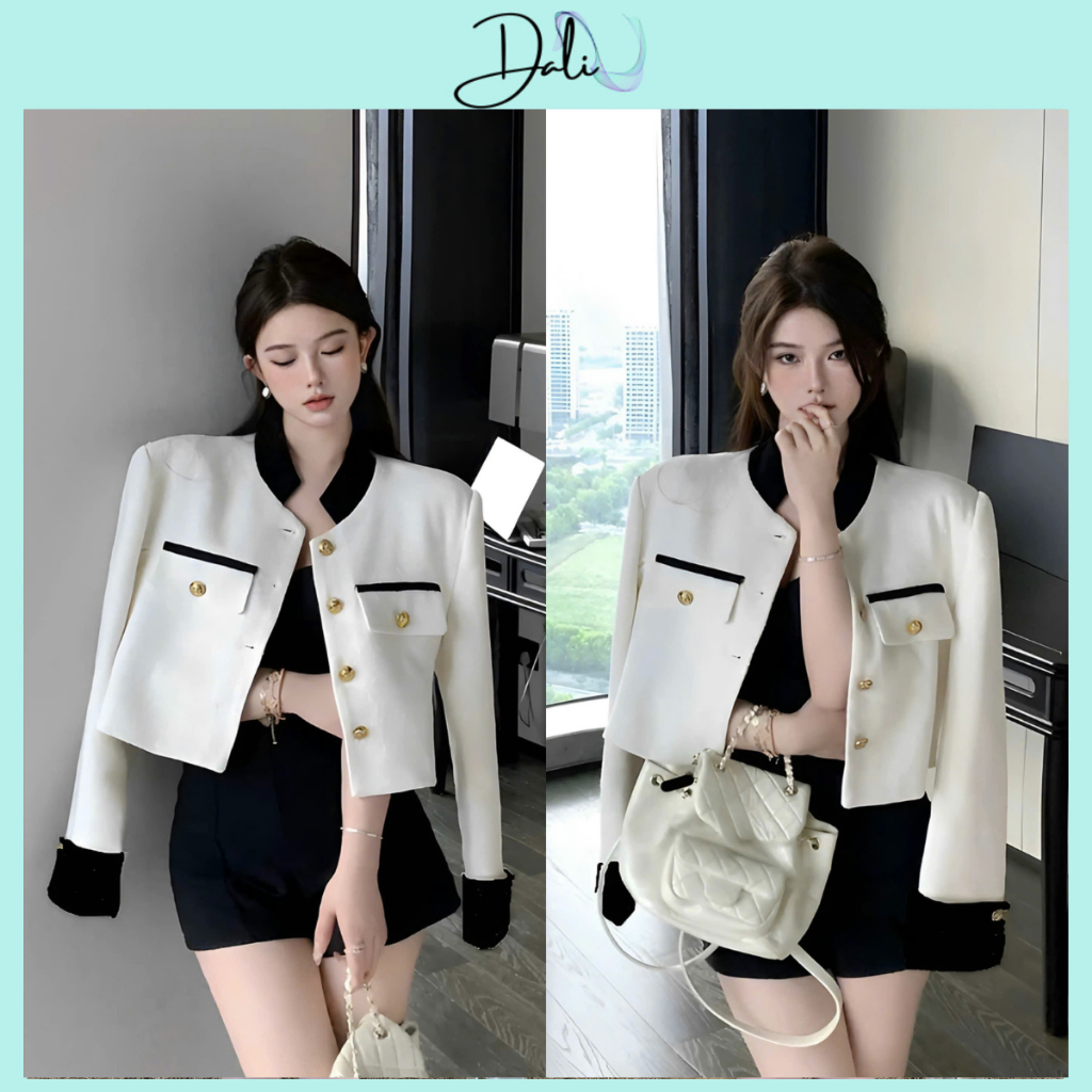 Áo Khoác Dạ Cổ Tàu Phối Tay Gấp Gấu Đính Cúc Ngọc 2 Lớp Chất Liệu Dạ Ép | BigBuy360 - bigbuy360.vn