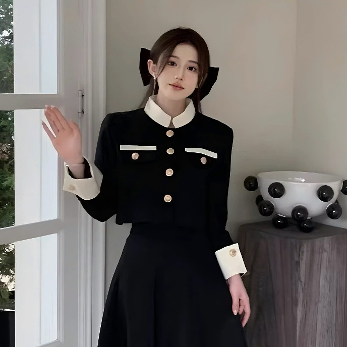 Áo Khoác Dạ Cổ Tàu Phối Tay Gấp Gấu Đính Cúc Ngọc 2 Lớp Chất Liệu Dạ Ép | BigBuy360 - bigbuy360.vn