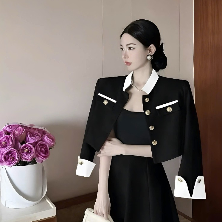 Áo Khoác Dạ Cổ Tàu Phối Tay Gấp Gấu Đính Cúc Ngọc 2 Lớp Chất Liệu Dạ Ép | BigBuy360 - bigbuy360.vn