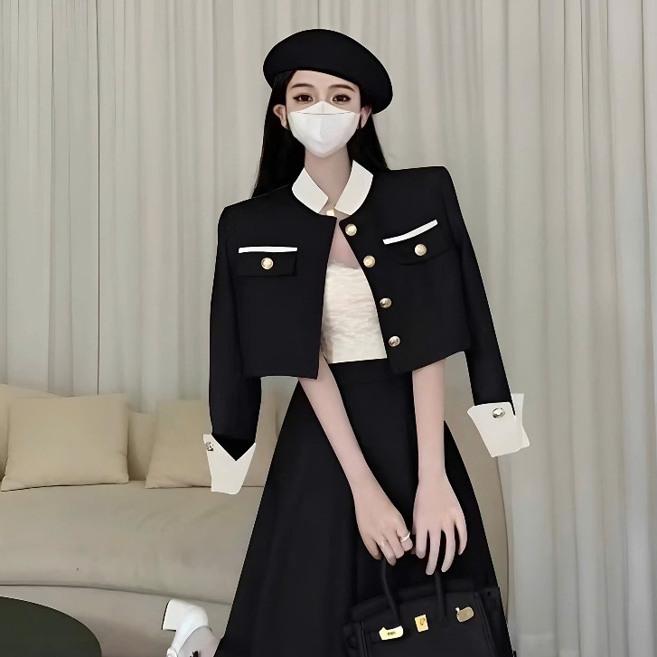 Áo Khoác Dạ Cổ Tàu Phối Tay Gấp Gấu Đính Cúc Ngọc 2 Lớp Chất Liệu Dạ Ép | BigBuy360 - bigbuy360.vn