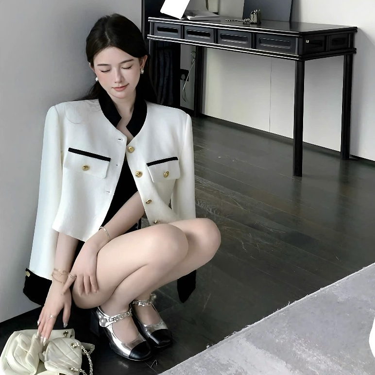 Áo Khoác Dạ Cổ Tàu Phối Tay Gấp Gấu Đính Cúc Ngọc 2 Lớp Chất Liệu Dạ Ép | BigBuy360 - bigbuy360.vn