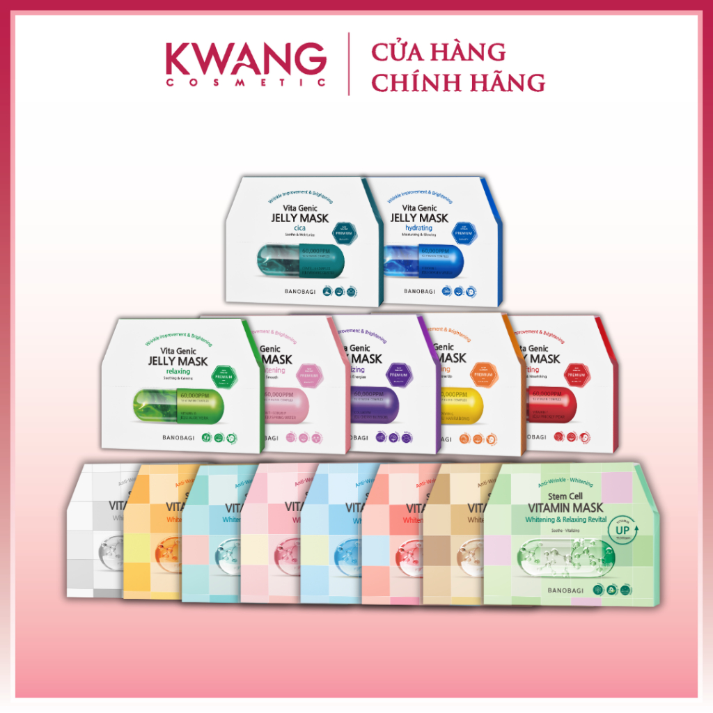 [TẶNG 5 NẠ NGỦ] Hộp 10 Miếng Mặt nạ Banobagi Vita Genic Jelly và Stem Cell Chăm sóc da dưỡng sáng Hàn Quốc Chính Hãng