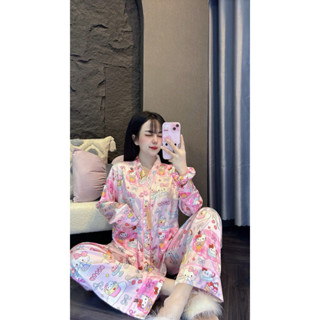  HL43 - 4size  40-105kg  PIJAMA TAY DÀI CỔ V KÈM CỘT TÓC- LATIN TƠ TẰM L1 