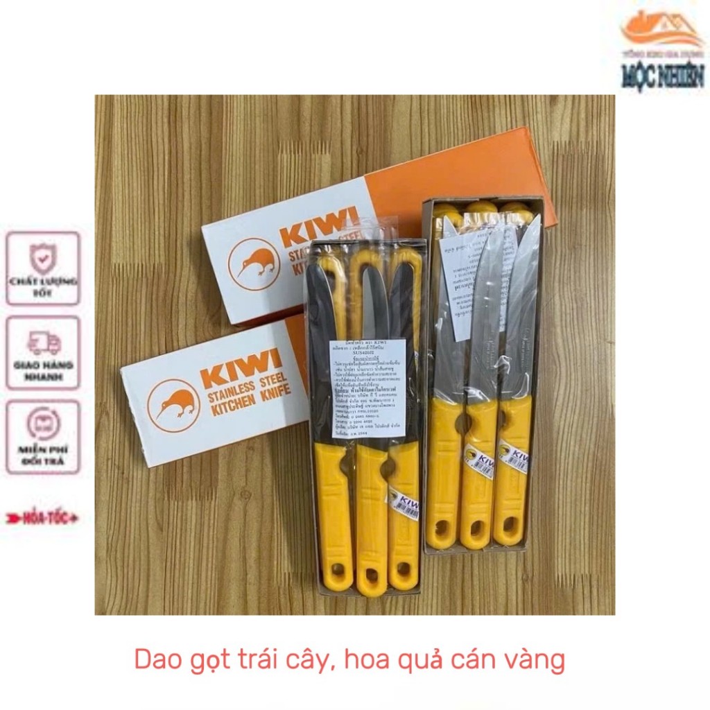 [1 dao - cán màu vàng] Dao gọt trái cây, hoa quả cán màu vàng, lưỡi dao làm từ chất liệu thép không 