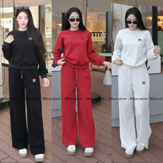  Sét nỉ 2 da áo cổ tròn dài tay kèm quần suông dài bigsize RSun Sét bộ quần áo thu đông nữ mềm mại 491 