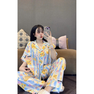  HL35  4size 40-95 kg  Pyjama CÁNH DƠI DÀI PHỐI CỔ BẺ KÈM CỘT TÓC-Form rộng 